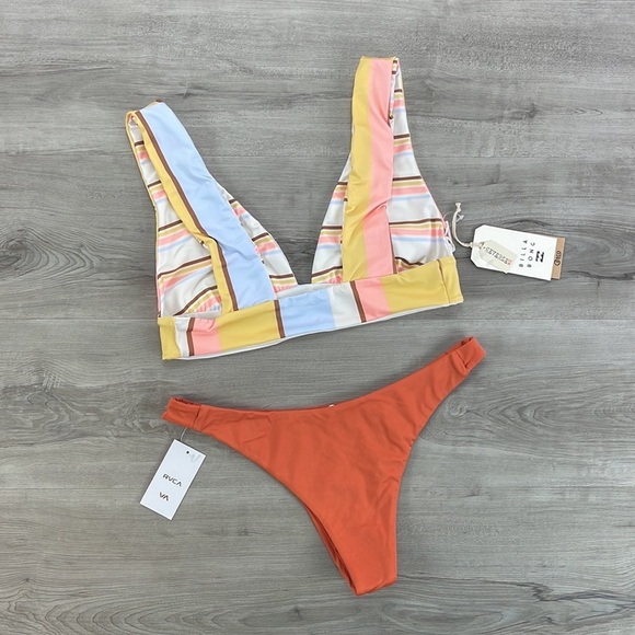 ☀️BILLABONG☀️RVCA☀️FEELING SUNNY PLUNGE SOLID SKIMPY BIKINI SET - Picture 17 of 17